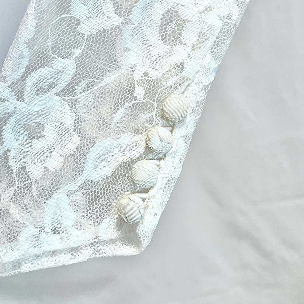 VINTAGE MCM 50s mid century lace wedding dress gown full long sleeve floral - Picture 7 of 16